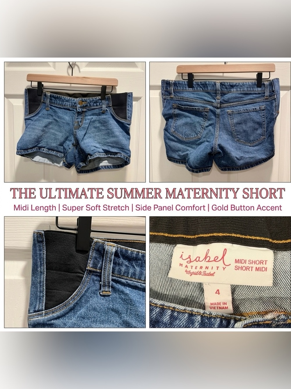 Isabel Maternity Under Belly Midi Denim Shorts Blue Jean Size 4 Ingrid & Isabel